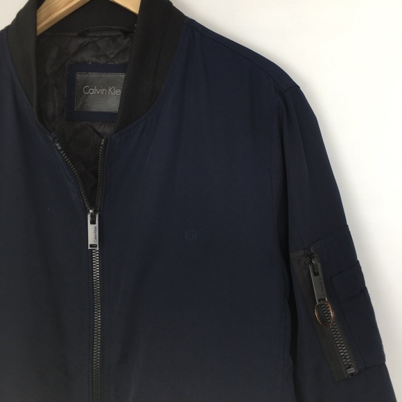 Calvin Klein Men’s Bomber Jacket Navy Blue Size Small Quilted Lining Full Zip - Picture 5 of 15
